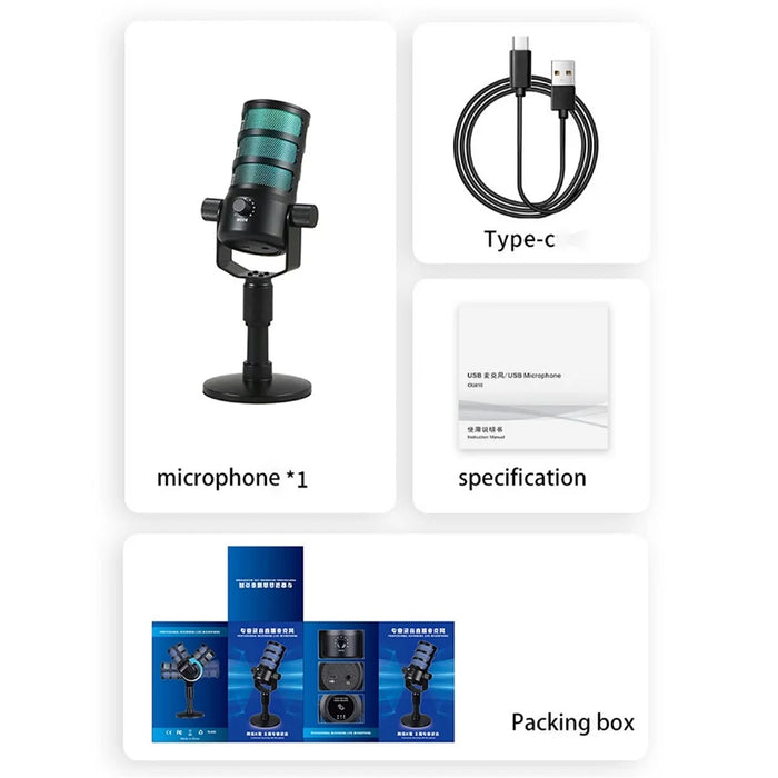 PDO Noise Reduction Microphone with RGB Light for Live Streaming / Gaming / Karaoke Desktop Mic - 7