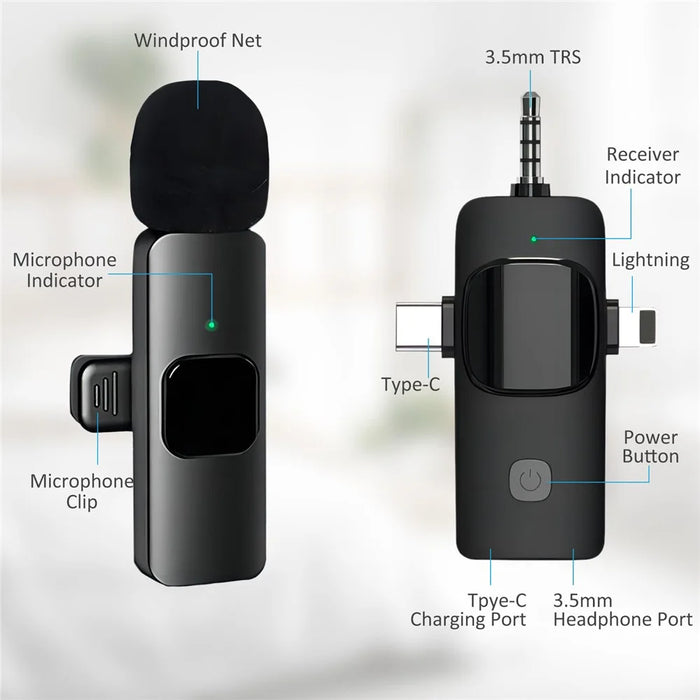 K15 2 in 1 Wireless Lavalier Microphone with Noise Reduction USB-C Microphone for Smartphone Computer Camera - 2