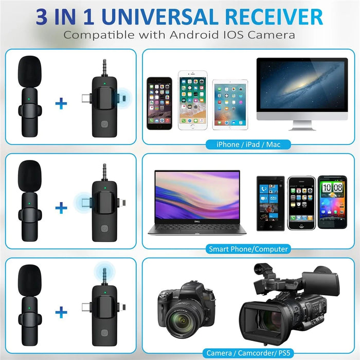 K15 2 in 1 Wireless Lavalier Microphone with Noise Reduction USB-C Microphone for Smartphone Computer Camera - 5