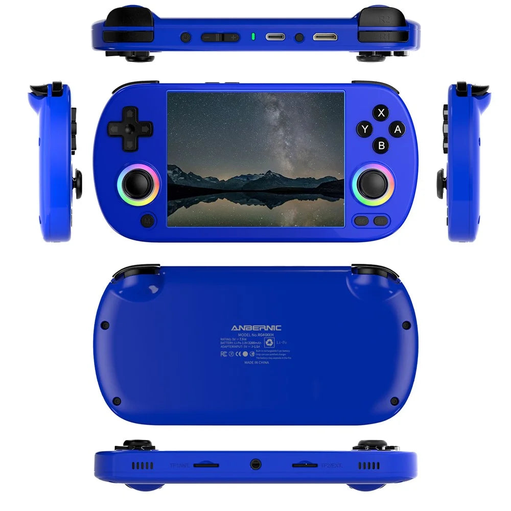 ANBERNIC RG40XXH 4.0 Inch IPS Screen 64G Bluetooth + WiFi Handheld Video Game Console, with 128G TF Card - Blue - 1