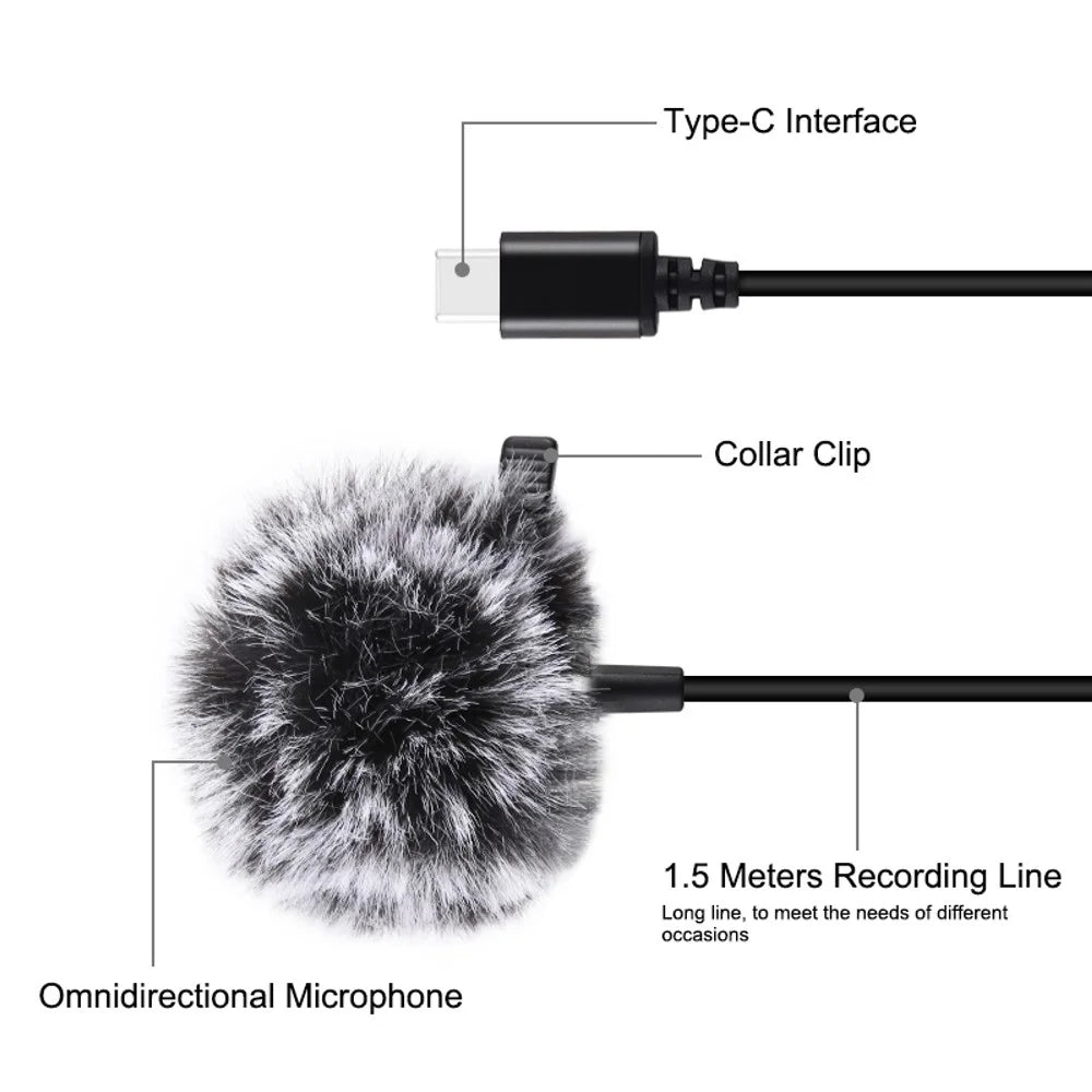 PULUZ PU425 1.5m Lavalier Microphone USB-C Lapel Clip-On Omni Condenser Mic for Video Recording - 3