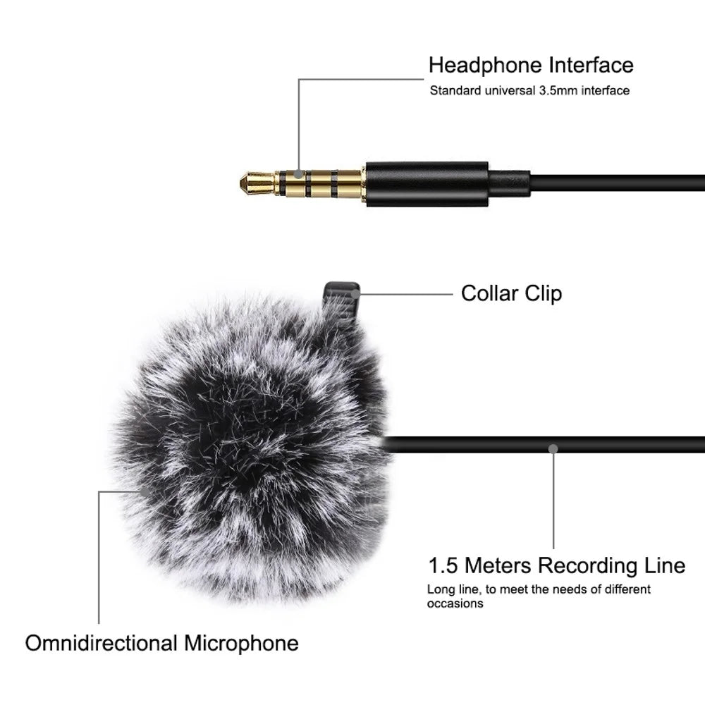 PULUZ PU424 1.5m 3.5mm Lavalier Microphone Clip-On Omnidirectional Condenser Mic for Phone K Song, Recording - 3