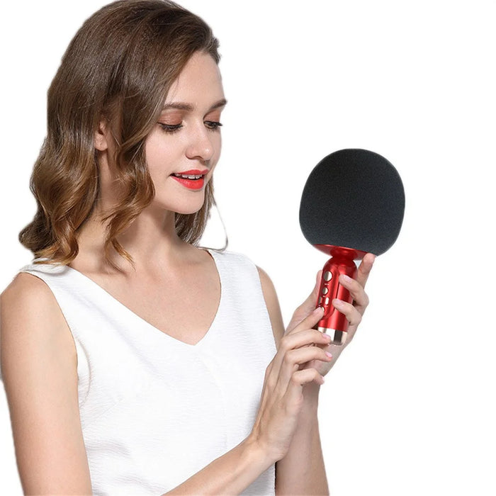 K2 Wireless Bluetooth-compatible Microphone Speaker Mushroom Head Singing Mic, English Version - Red - 2