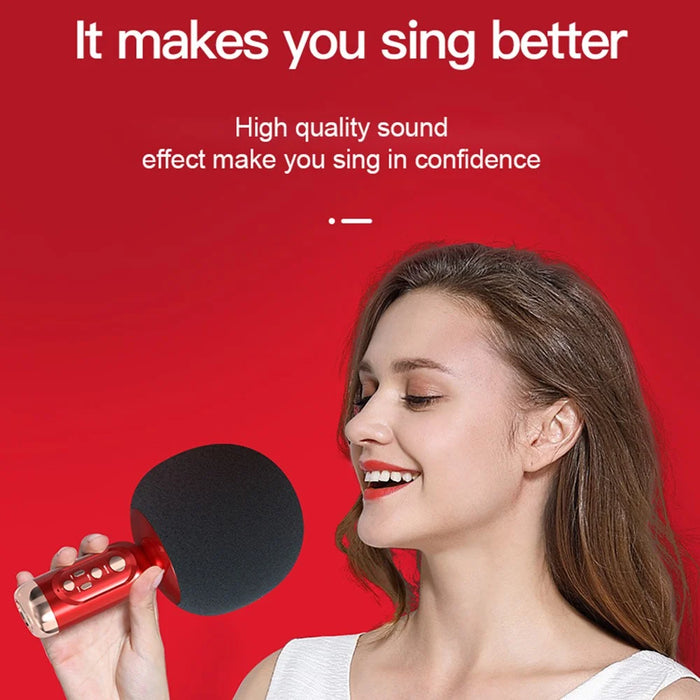 K2 Wireless Bluetooth-compatible Microphone Speaker Mushroom Head Singing Mic, English Version - Red - 4