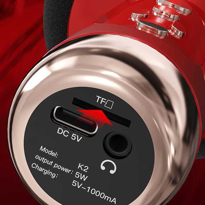 K2 Wireless Bluetooth-compatible Microphone Speaker Mushroom Head Singing Mic, English Version - Red - 6