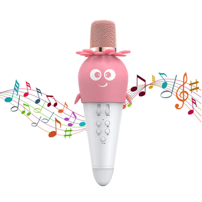 K5 Kids Bluetooth-compatible Microphone ABS+Silicone Carrot Shape Singing Mic, English Version - White+Pink - 1