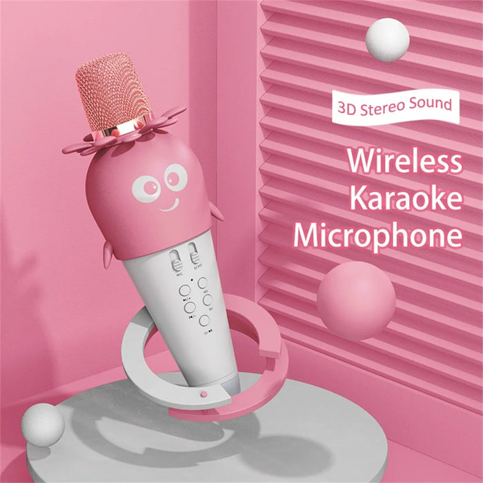 K5 Kids Bluetooth-compatible Microphone ABS+Silicone Carrot Shape Singing Mic, English Version - White+Pink - 3