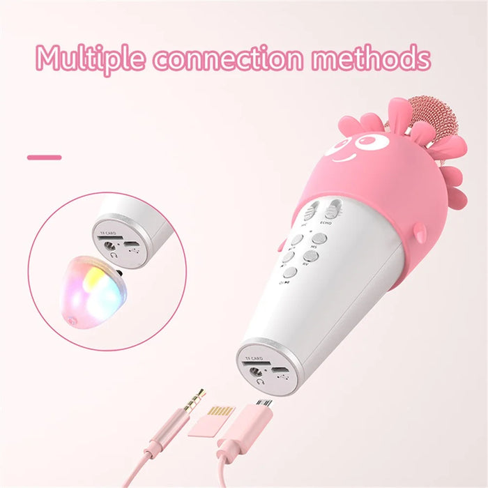 K5 Kids Bluetooth-compatible Microphone ABS+Silicone Carrot Shape Singing Mic, English Version - White+Pink - 5