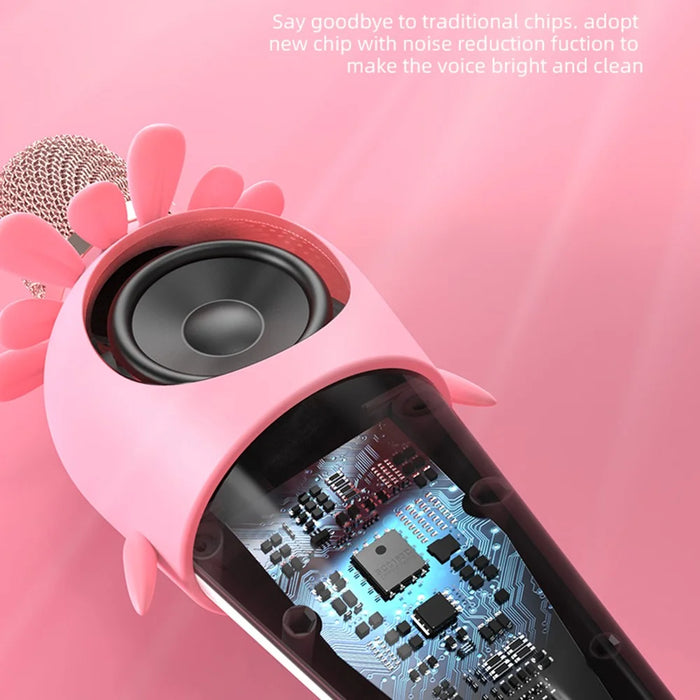 K5 Kids Bluetooth-compatible Microphone ABS+Silicone Carrot Shape Singing Mic, English Version - White+Pink - 6