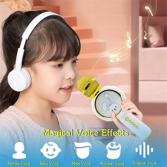 X6 Cute Rabbit Kids Microphone Voice Changing Bluetooth-compatible TWS Karaoke Mic, English Version - Ivory White - 4