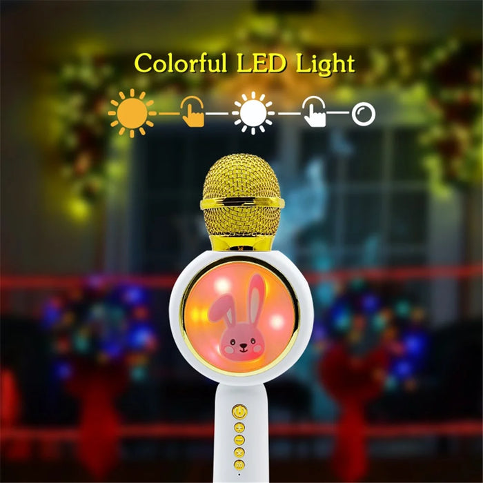 X6 Cute Rabbit Kids Microphone Voice Changing Bluetooth-compatible TWS Karaoke Mic, English Version - Ivory White - 5