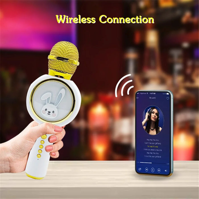 X6 Cute Rabbit Kids Microphone Voice Changing Bluetooth-compatible TWS Karaoke Mic, English Version - Ivory White - 6