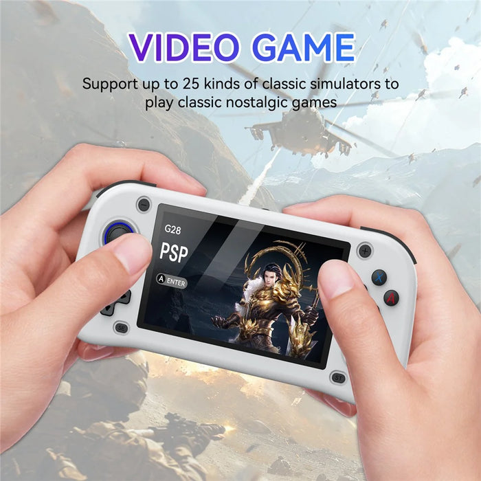G28 64G Handheld Game Console 4.3 Inch HD IPS Screen Retro Arcade Game Device - White - 4