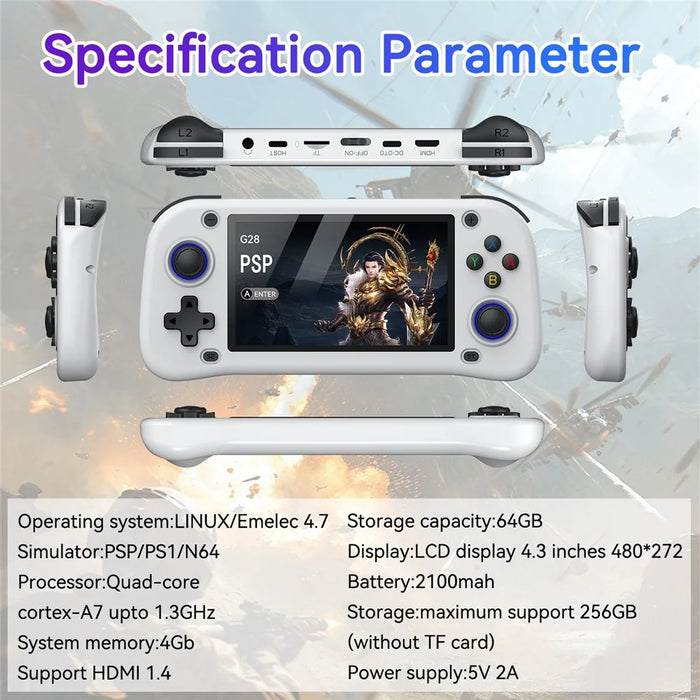 G28 128G Handheld Game Console 4.3 Inch HD IPS Screen Retro Arcade Game Device - White - 5