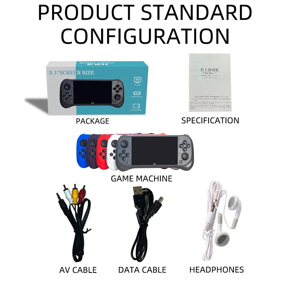 X53 5.1 Inch IPS HD Screen Handheld Game Console Retro Arcad Gaming Controller Support TV Output - Black - 7