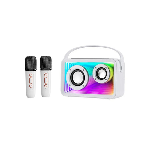 Y15 RGB Lighting Outdoor Mini Bluetooth-Compatible Karaoke Speaker with 2 Microphones - White - 1