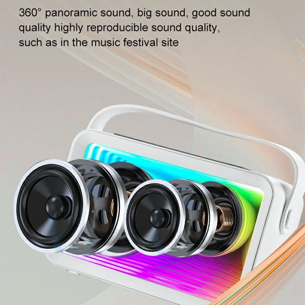 Y15 RGB Lighting Outdoor Mini Bluetooth-Compatible Karaoke Speaker with 2 Microphones - White - 2