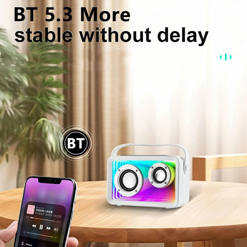Y15 RGB Lighting Outdoor Mini Bluetooth-Compatible Karaoke Speaker with 2 Microphones - White - 5