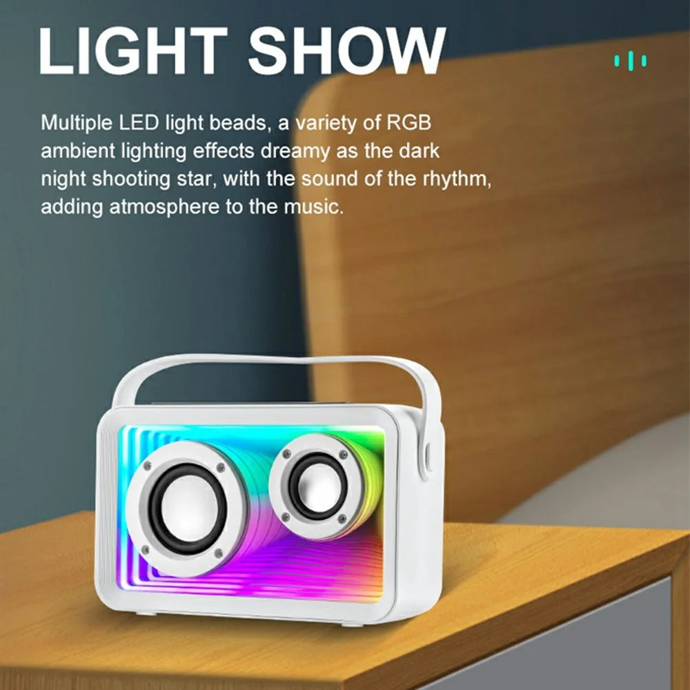 Y15 RGB Lighting Outdoor Mini Bluetooth-Compatible Karaoke Speaker with 2 Microphones - White - 6
