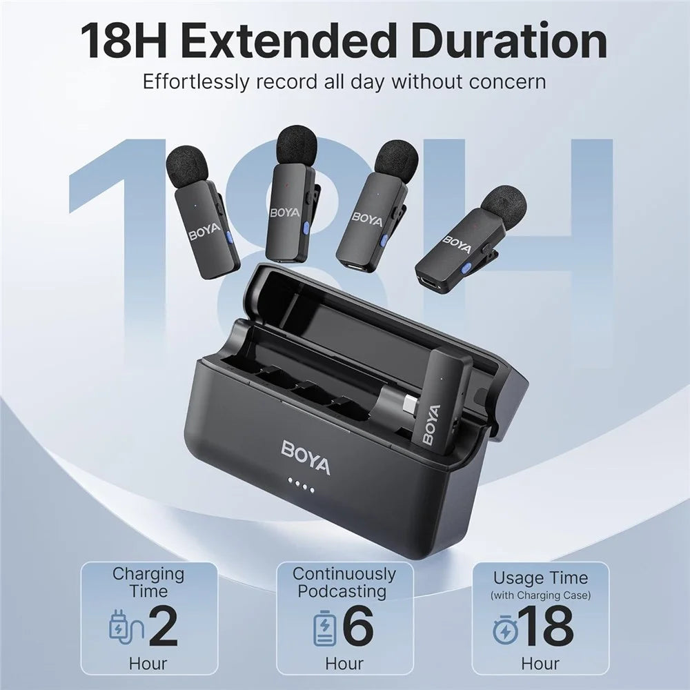 BOYA BY-V4U 4-Channel Wireless Lavalier Microphone System with Charging Case for iPhone 15 / 16 Series USB-C Smartphones - 2