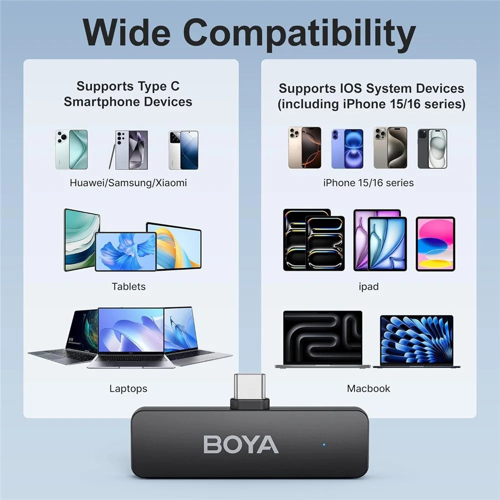 BOYA BY-V4U 4-Channel Wireless Lavalier Microphone System with Charging Case for iPhone 15 / 16 Series USB-C Smartphones - 3