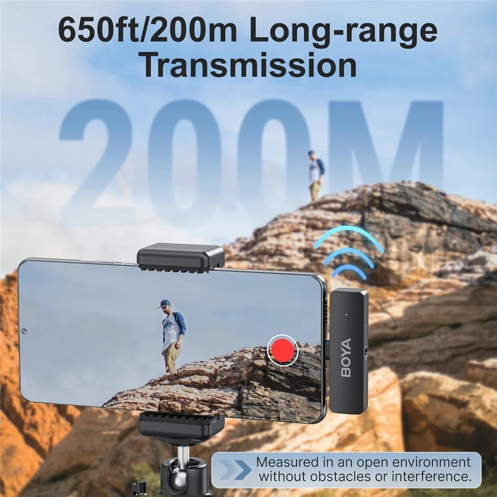 BOYA BY-V4U 4-Channel Wireless Lavalier Microphone System with Charging Case for iPhone 15 / 16 Series USB-C Smartphones - 4