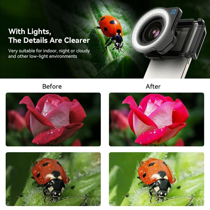 APEXEL APL-ZM100FL26 Professional Zoom Macro Lens with Ring Light for Insect / Flower Photography Smartphone HD Macro - 3