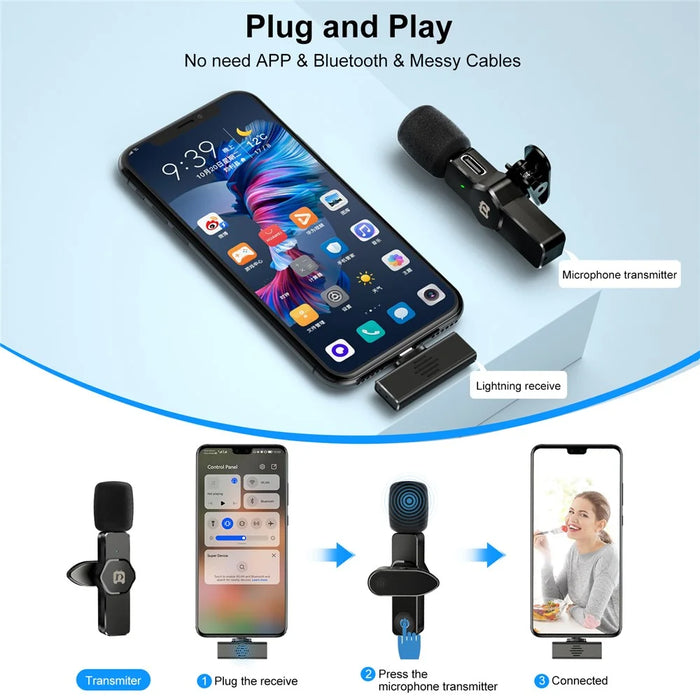 PULUZ PU3082 Wireless Lavalier Microphone Portable Audio Recording Mini Microphone for Smartphone - 4