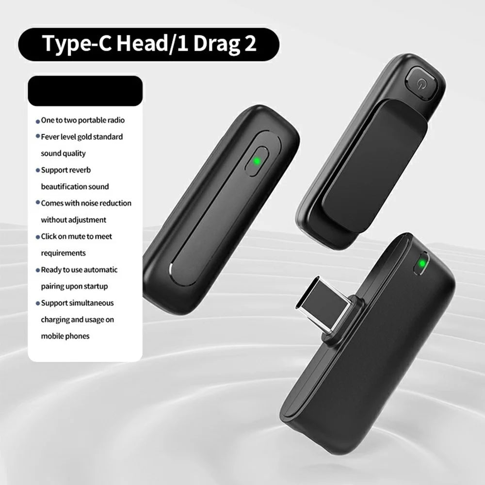 M6 Wireless Lavalier Microphone Vlog Video Recording AI Noise Reduction Live Streaming Mic, 2 Microphone + 1 Receiver - Black - 2
