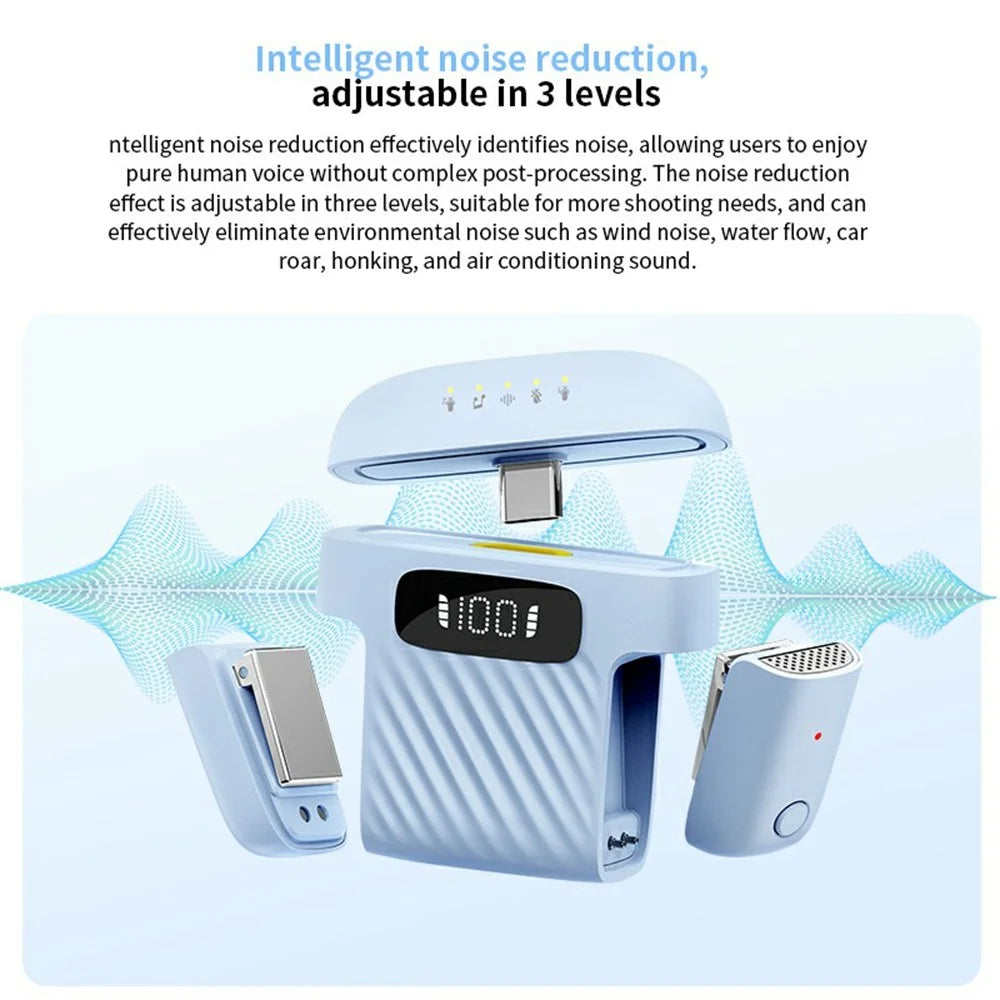 M8 Wireless Lavalier Microphone Live Streaming Smart Noise Reduction Dual Mic with Charging Case - Blue - 6