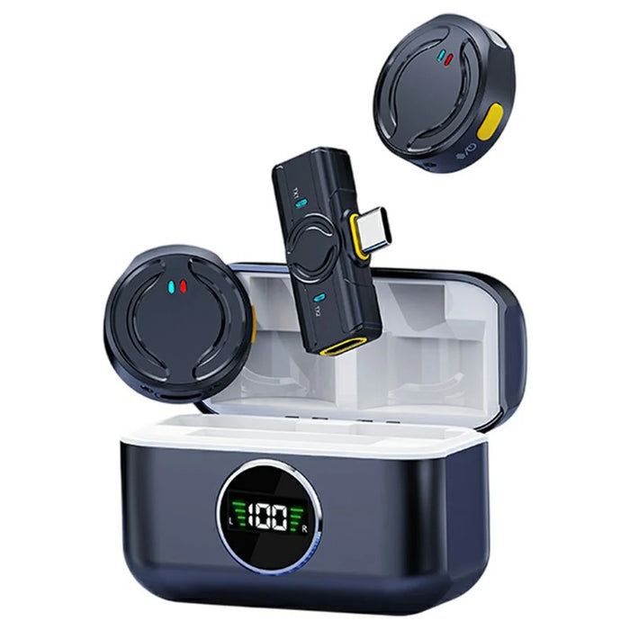 Q81 Mini Wireless Lavalier Microphone Set Smartphone Dual Mic System with Charging Case, 2 Transmitter + 1 Receiver - Type-C Receiver - 1
