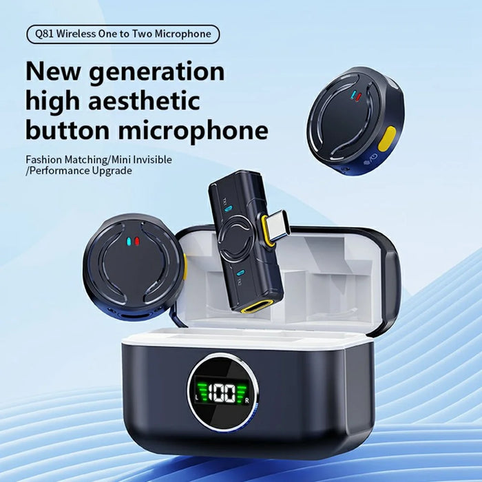 Q81 Mini Wireless Lavalier Microphone Set Smartphone Dual Mic System with Charging Case, 2 Transmitter + 1 Receiver - Type-C Receiver - 3