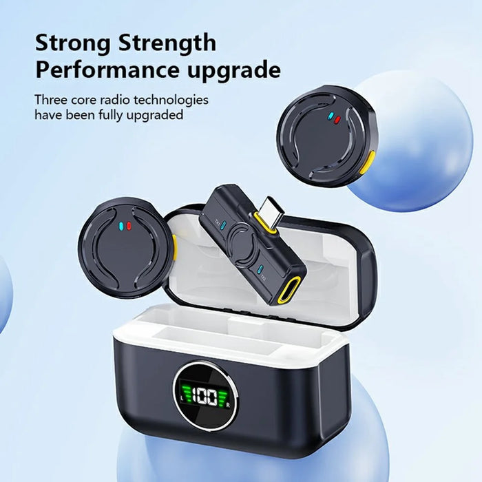 Q81 Mini Wireless Lavalier Microphone Set Smartphone Dual Mic System with Charging Case, 2 Transmitter + 1 Receiver - Type-C Receiver - 5