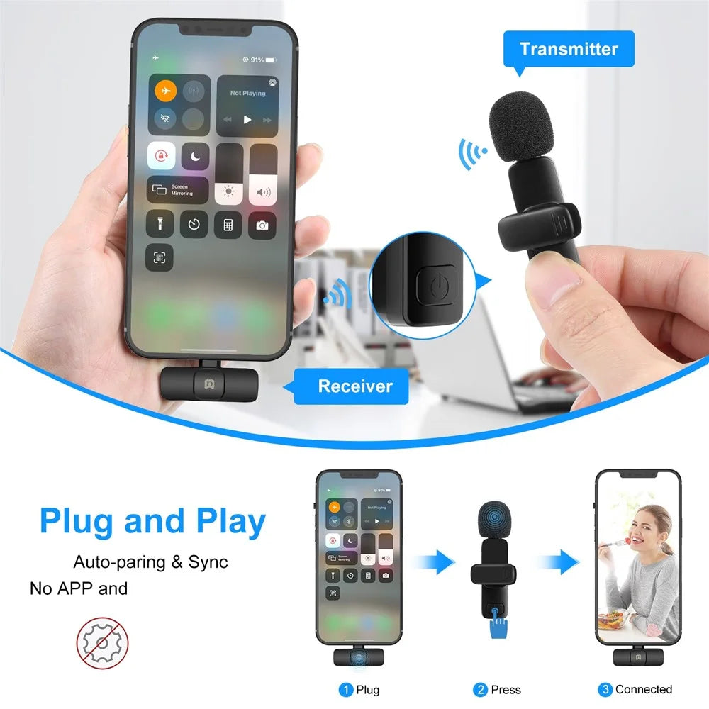 PULUZ PU3150B 2Pcs Wireless Noise Reduction Lavalier Microphone with 8 Pin Receiver - 4