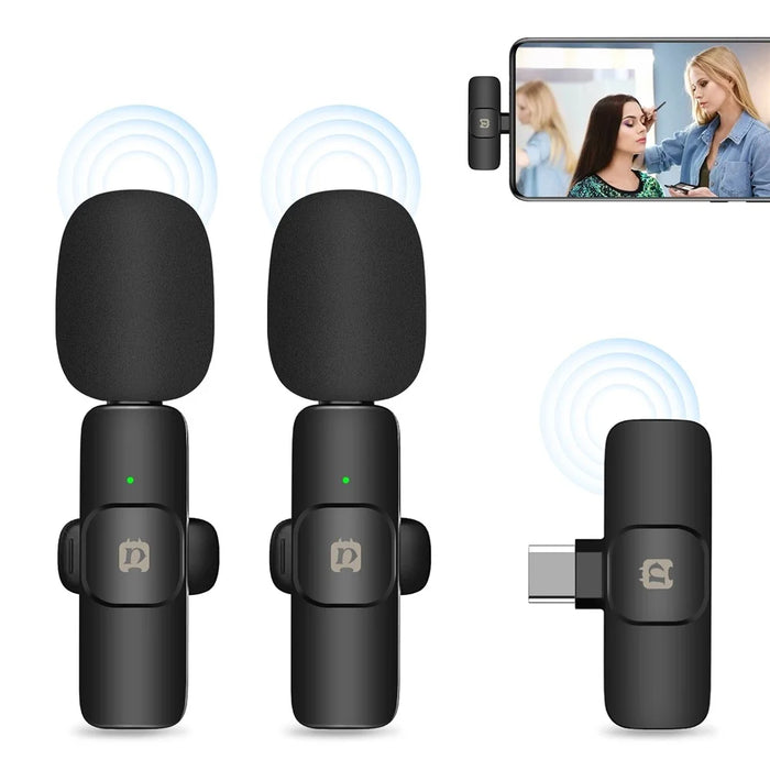 PULUZ PU3151B 2Pcs Noise Reduction Lavalier Wireless Microphone with Type-C Receiver - 1