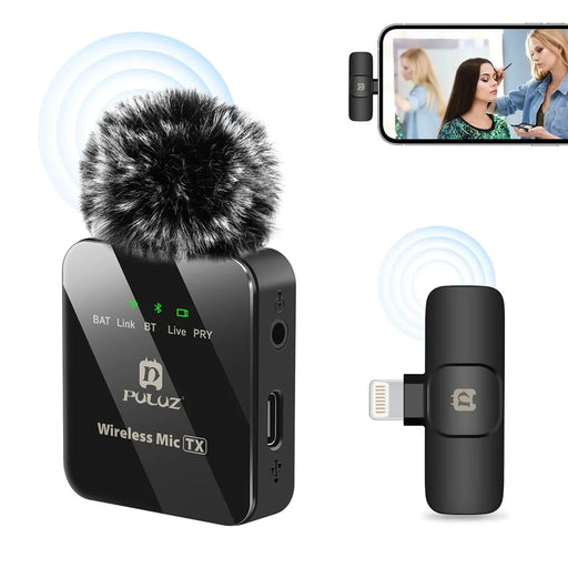 PULUZ PU645B Clip On Mic with 8 Pin Receiver 2.4G Low Latency ENC Noise Reduction Wireless Lavalier Microphone - 1