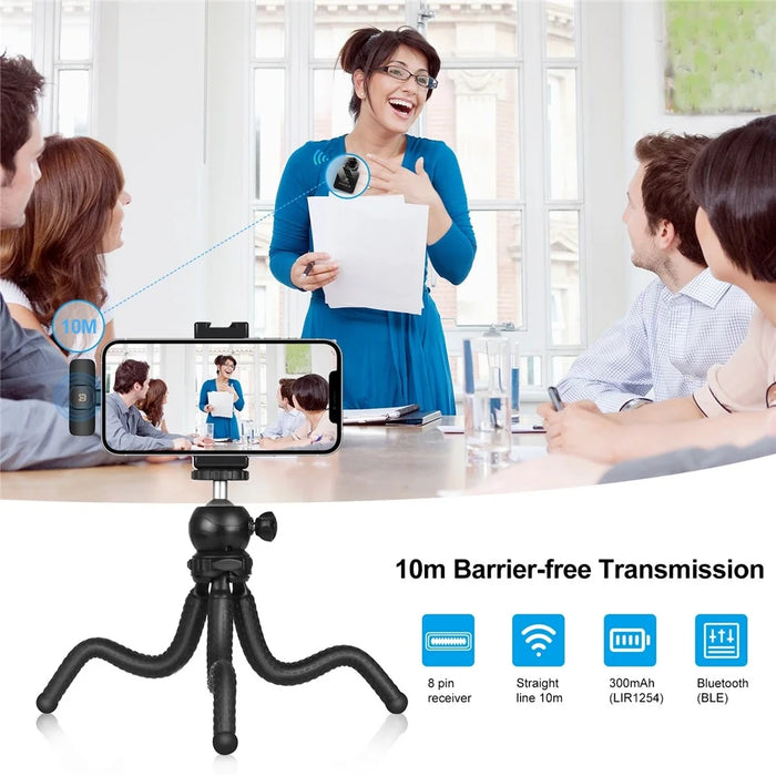 PULUZ PU645B Clip On Mic with 8 Pin Receiver 2.4G Low Latency ENC Noise Reduction Wireless Lavalier Microphone - 7