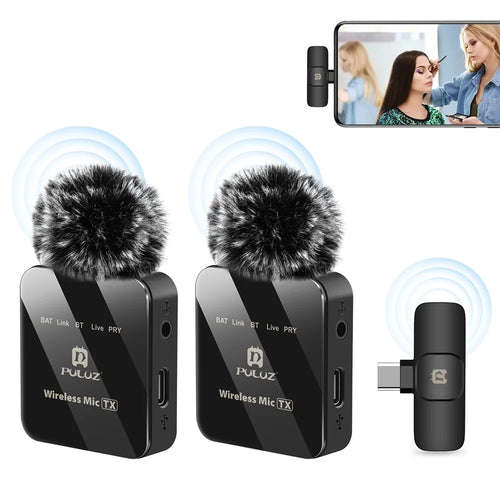 PULUZ PU648B Clip On Mic with Type C Receiver Wireless Lavalier Microphone System, 2 Mic + 1 Receiver - 1