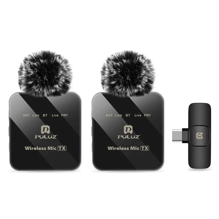 PULUZ PU648B Clip On Mic with Type C Receiver Wireless Lavalier Microphone System, 2 Mic + 1 Receiver - 2