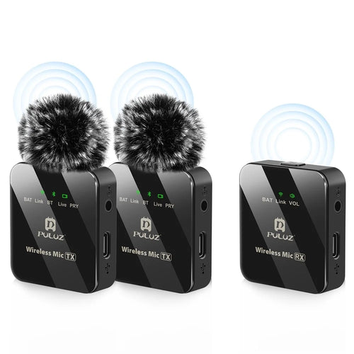 PULUZ PU3154B Real Time Monitoring Wireless Lavalier Microphone System for Vlog Live Streaming Interview, 2 Transmitter + 1 Receiver - 1
