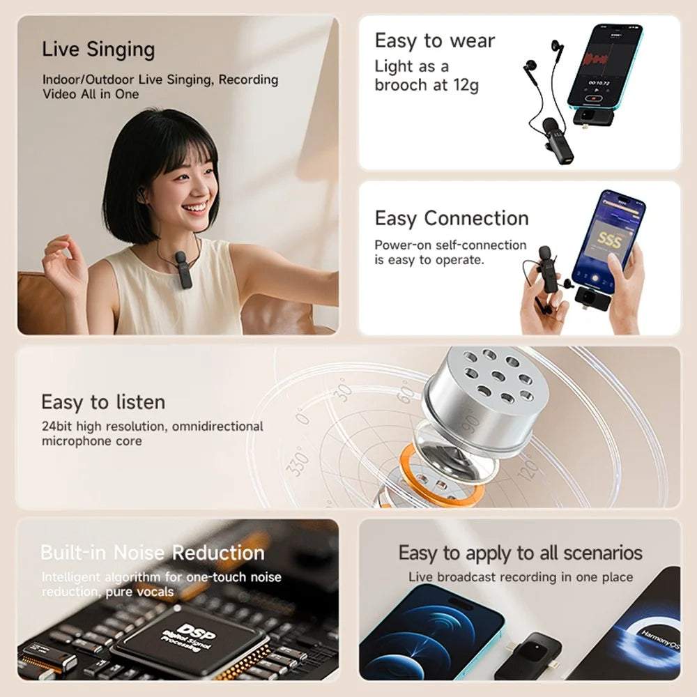 K3 Wireless Lavalier Microphone with Receiver for Live Streaming  /  Singing  /  Vlogging  /  Interviews - Black - 7