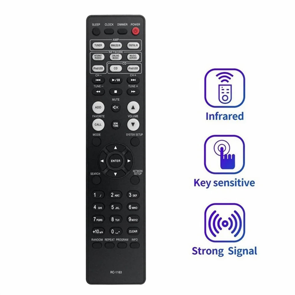RC-1163 For Denon AV Receiver Infrared Remote Control Battery Powered 10m Range Ergonomic Controller - 2
