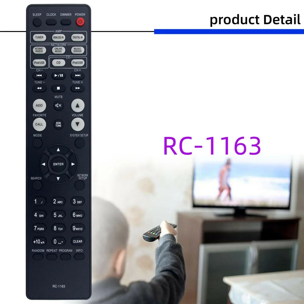 RC-1163 For Denon AV Receiver Infrared Remote Control Battery Powered 10m Range Ergonomic Controller - 3