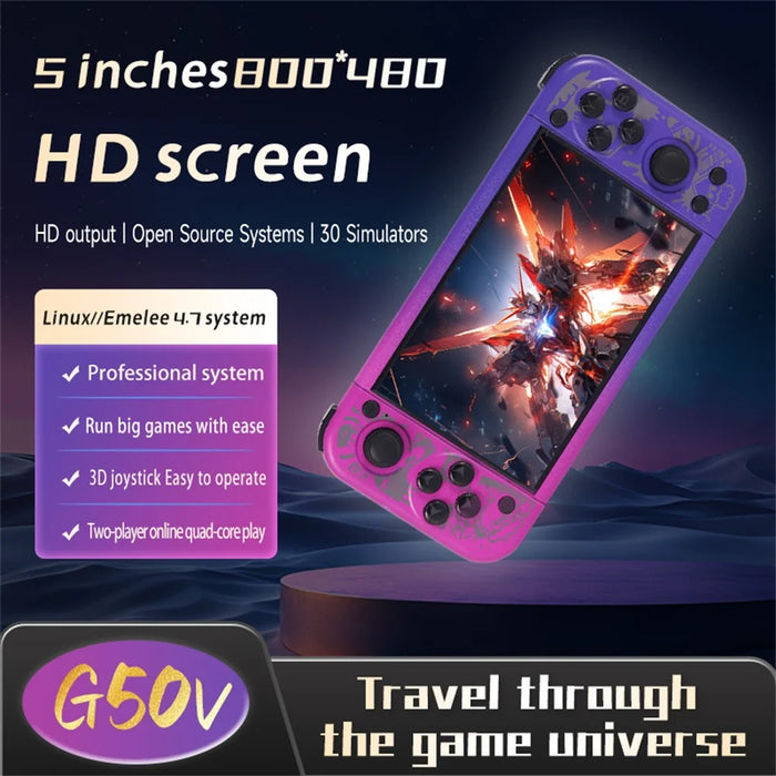 G50V 5 Inch Handheld Game Console HD Output 3D Joy-Pad WiFi Multiplayer Game Console 15000+ Games - Purple - 2