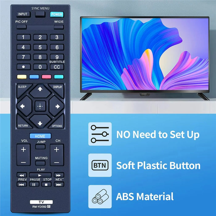 RM-YD092 For Sony TV Remote Control Battery Powered Infrared Replacement Handheld Controller - 4