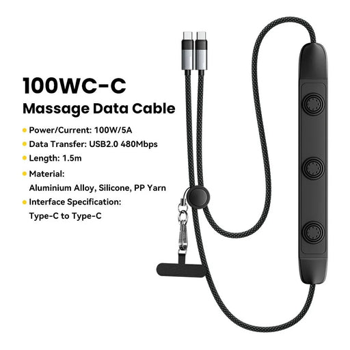 ESSAGER 2 in 1 3 Speeds Adjustable Massage USB-C to USB-C Data Cable 1.5m 100W Fast Charging Cord - 2