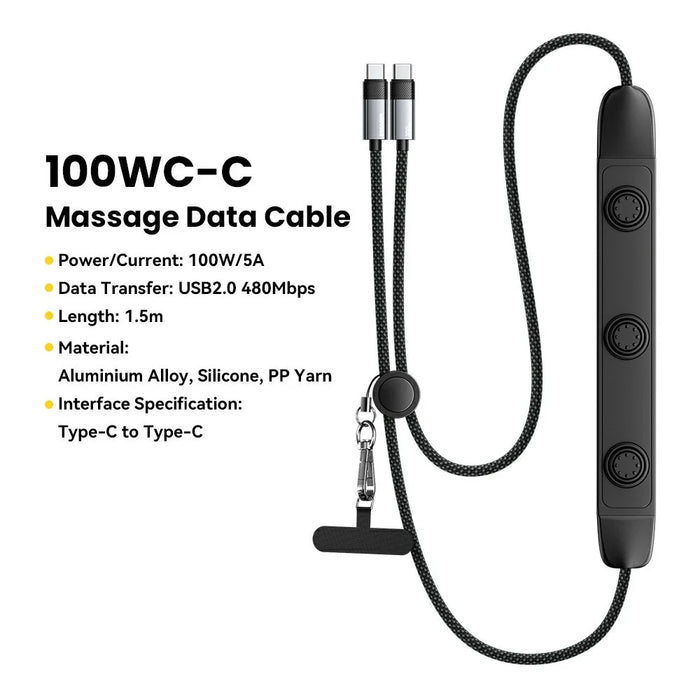ESSAGER 2 in 1 3 Speeds Adjustable Massage USB-C to USB-C Data Cable 1.5m 100W Fast Charging Cord - 2