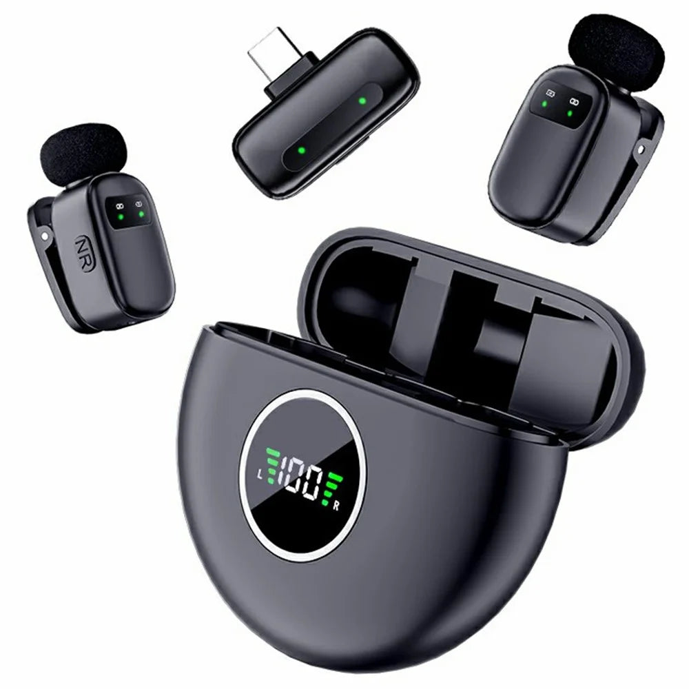 K20 Type-C Wireless Lavalier Microphone Smart Noise Cancelling for Live Streaming Mini Clip-On Mic - Black - 1