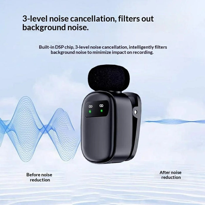 K20 Type-C Wireless Lavalier Microphone Smart Noise Cancelling for Live Streaming Mini Clip-On Mic - Black - 3