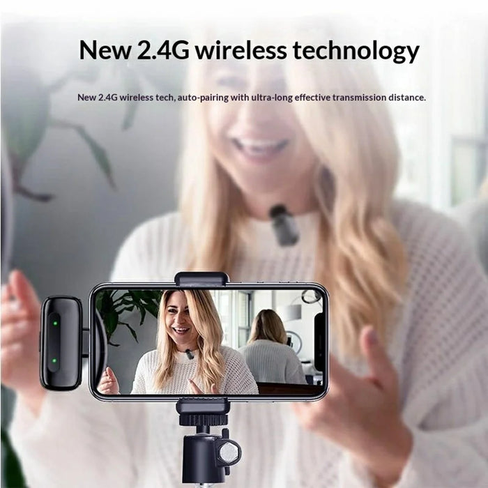 K20 Type-C Wireless Lavalier Microphone Smart Noise Cancelling for Live Streaming Mini Clip-On Mic - Black - 6